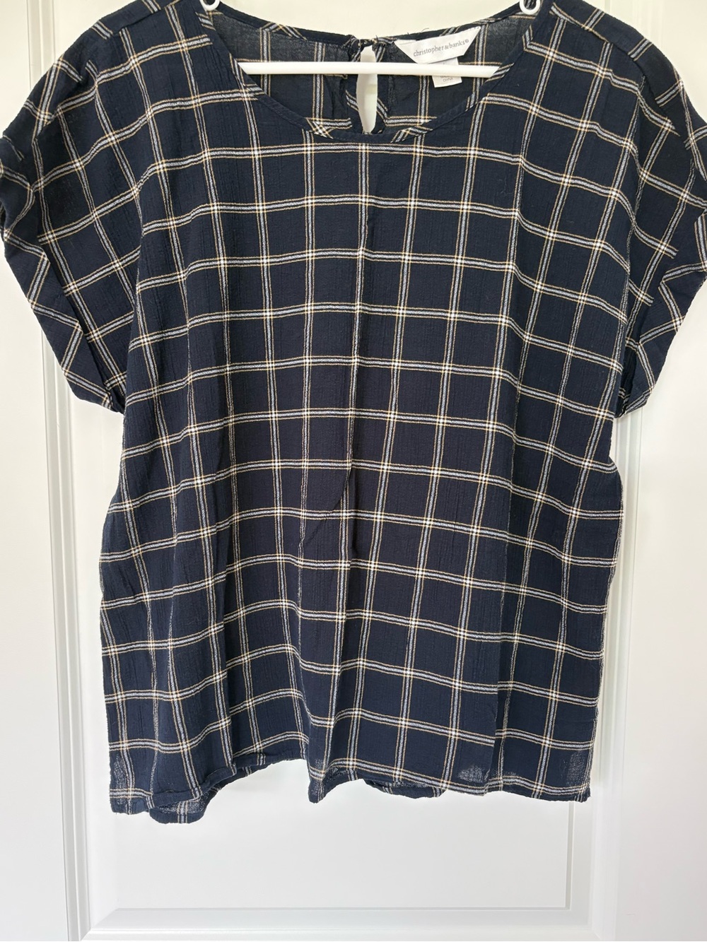 Christopher & Banks Navy Plaid blouse - Large
